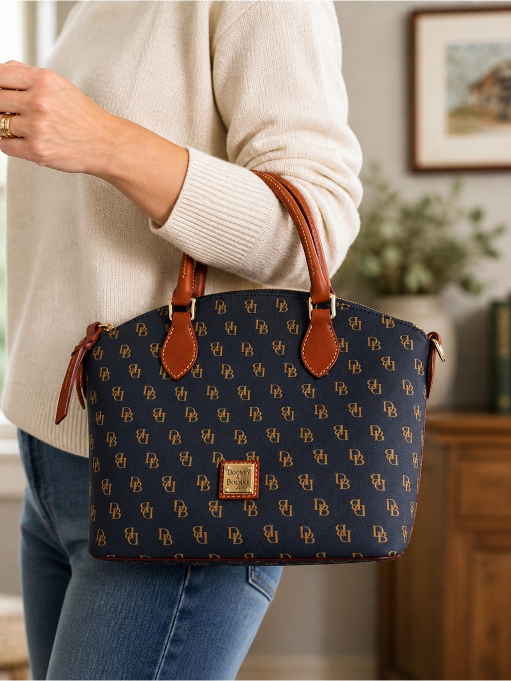 Dooney & Bourke Greta signature Domed  Satchel with Dooney  Dust bag NWT